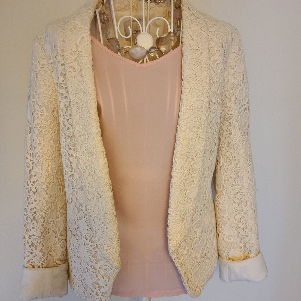 Ann Taylor LOFT Lace Crochet Ivory Blazer size 4